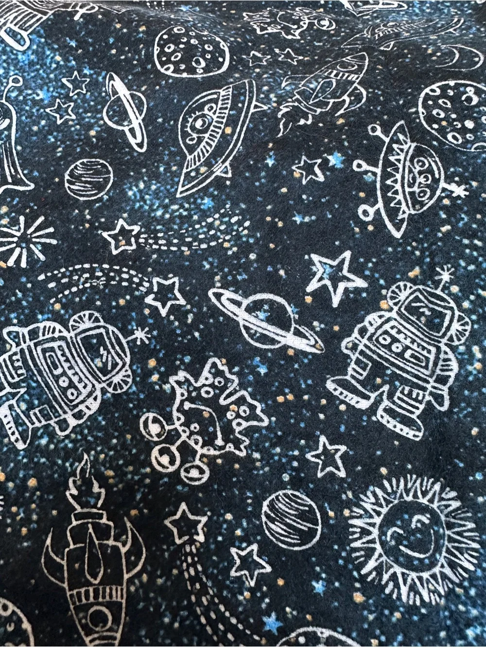 JOANN “Astro” Doodle Space Galaxy Robot Cotton Flannel Fabric 1.5 Yards